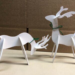 SET of 2 White Handmade Wooden Reindeer Lightweight Delicate #PMPCHEF UPST